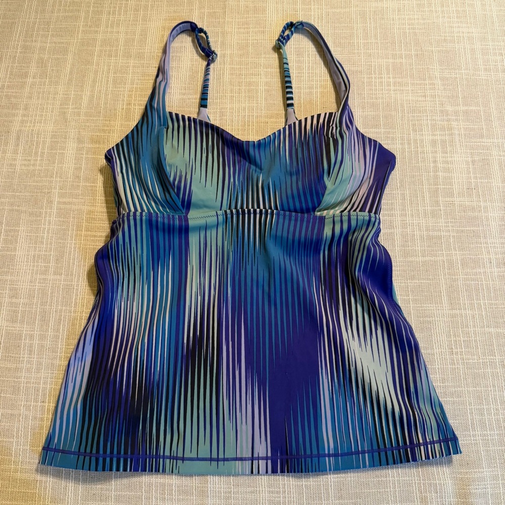Athleta Women Blue Purple Abstract Tankini Swim Top 34B/C Adjustable Straps